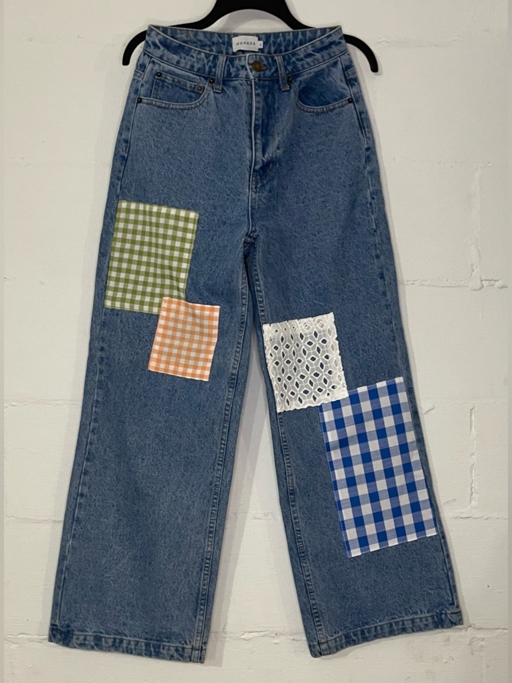 Ghanda Blue Denim Wide Leg Jeans with Multi-Colored Patchwork